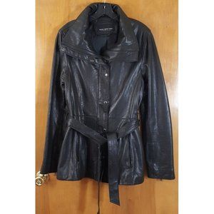 MNY Marc New York Jacket Womens Large Black Leather Belt Y2K Vintage Buttery